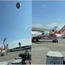 Foto: (Sequência de fotos mostra balão caindo sobre aeronave no Aeroporto de Cumbica na manhã deste domingo (20) / Arquivo Pessoal)