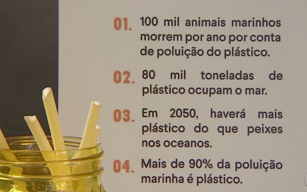 Canudo de macarrão já é usado por rede de lanchonetes como alternativa ao de plástico — Foto: Reprodução/TV Anhanguera