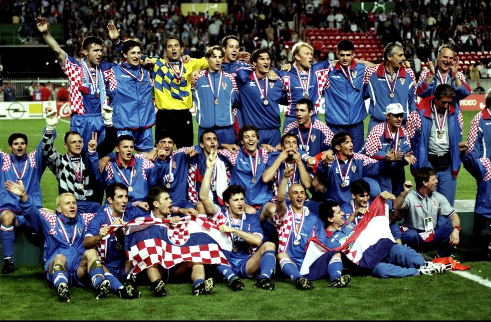 Croácia terceira colocada na Copa do Mundo de 1998 — Foto: Ross Kinnaird /Allsport