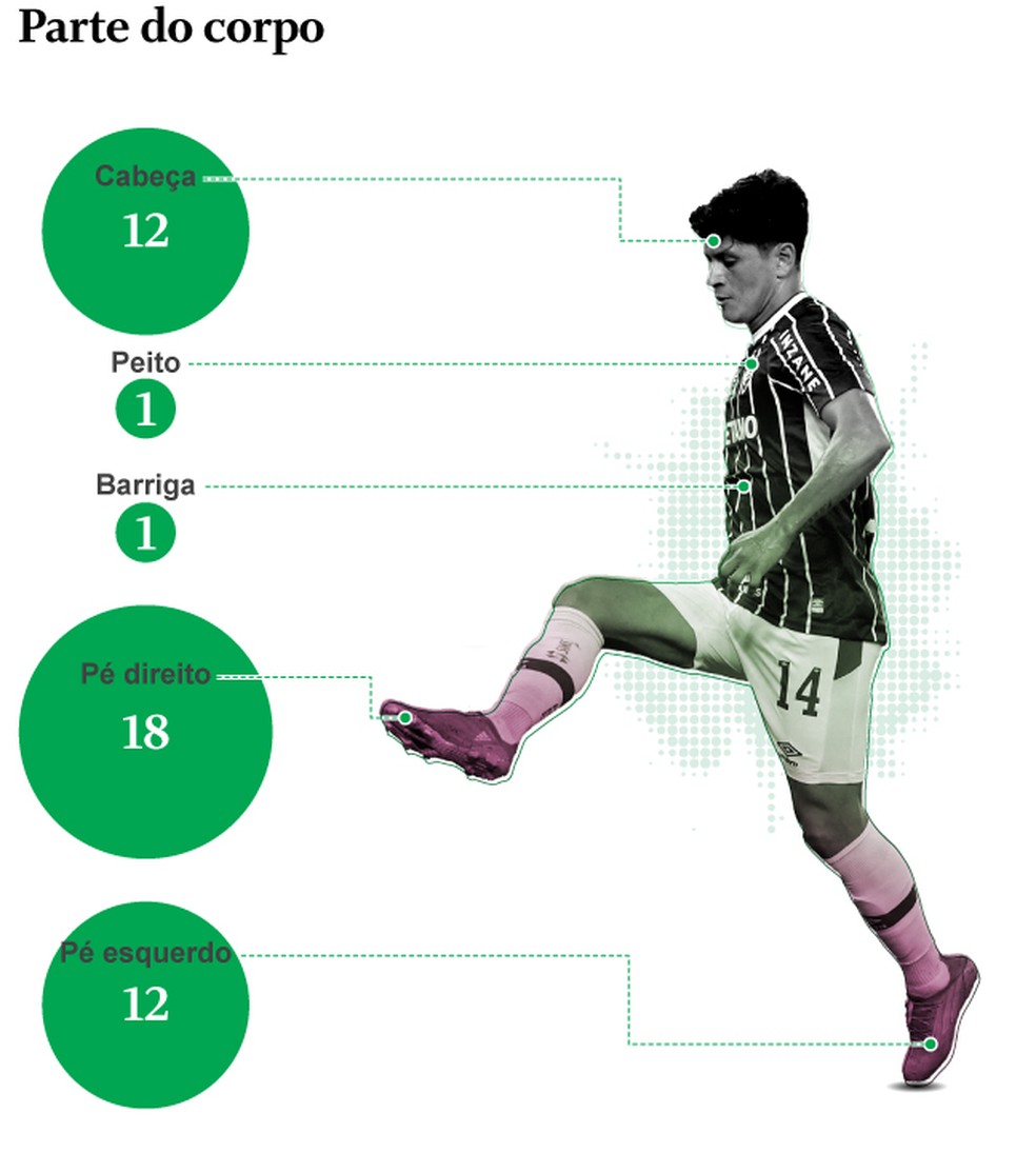 Raio-X dos 44 gols de Germán Cano — Foto: Editoria de Arte 