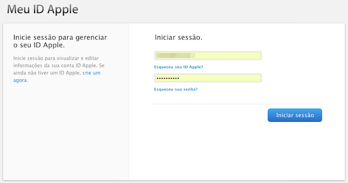 Fa?a login em sua conta do iCloud (Foto: Reprodu??o/Helito Bijora) 