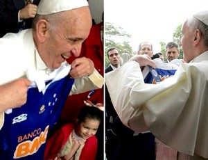 Papa Francisco recebe camisa do Cruzeiro (Foto: Andréa Moroni / Divulgação Site Oficial do Cruzeiro)
