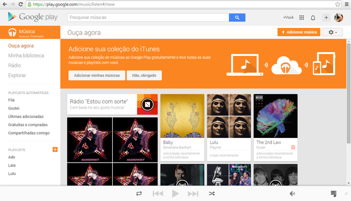 Captura de telaGoogle Play Music para web (Foto: Captura de telaGoogle Play Music para web)