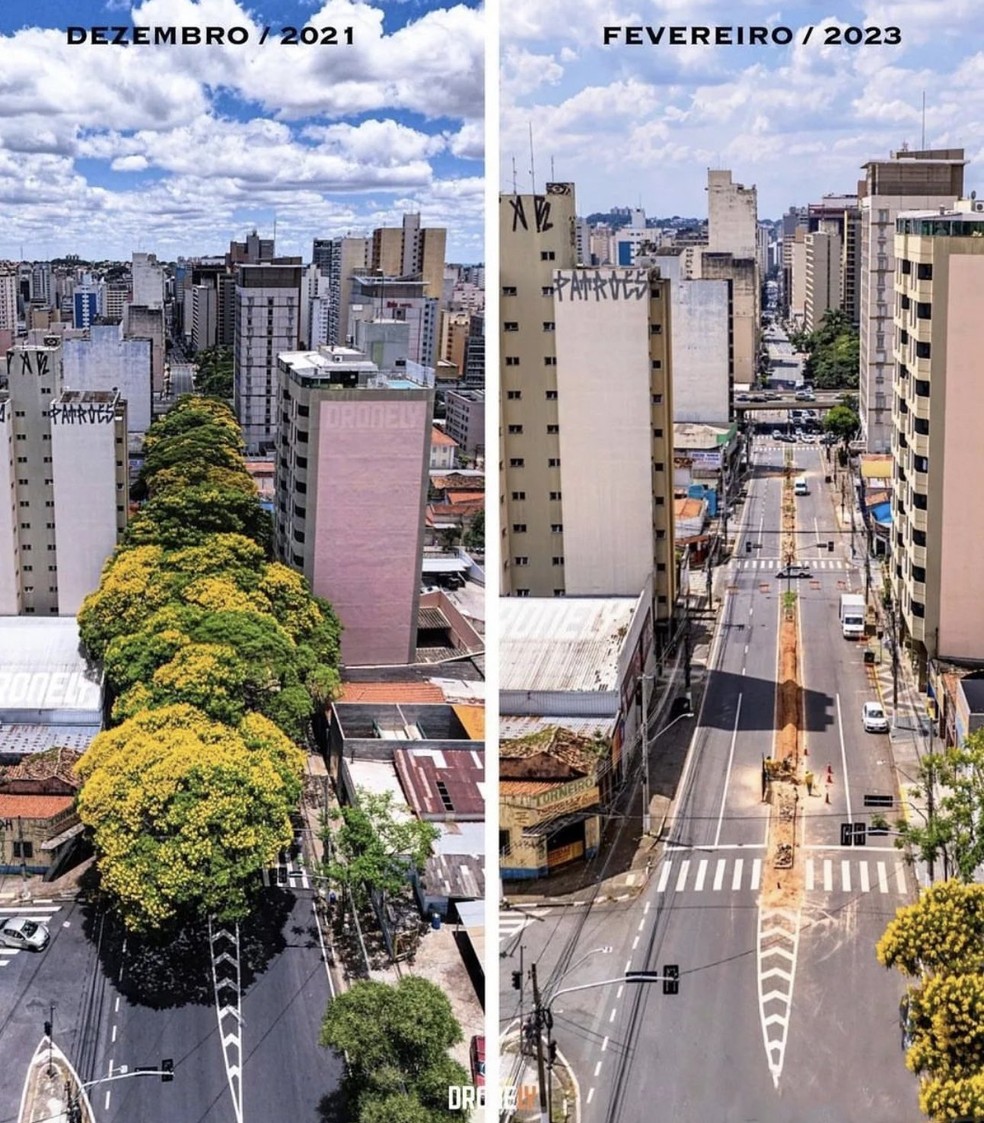 Antes e depois Campinas — Foto: Dronely