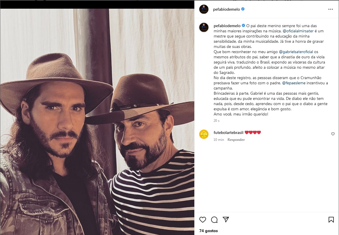Gabriel Sater e Padrte Fabio de Melo (Foto: Reprodução/Instagram)