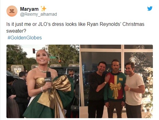 Vestido de J-Lo no Globo de Ouro 2020 rendeu piadas nas redes sociais (Foto: Twitter)