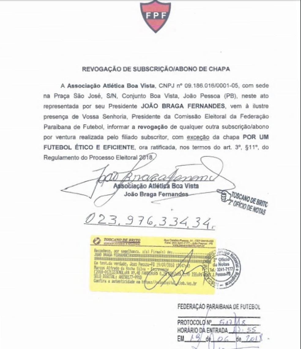 RevogaÃ§Ã£o foi registrada em cartÃ³rio â Foto: ReproduÃ§Ã£o