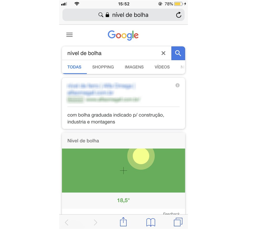 Google tem nível de bolha de construção exclusivo na versão para celular (Foto: Reprodução/Rodrigo Fernandes)