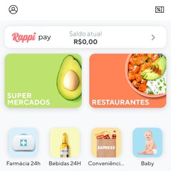 Tela inicial do app da Rappi já mostra a carteira virtual Rappipay na parte superior (Foto: Reprodução)
