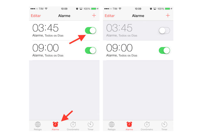Desativando um alerta de despertador do iPhone (Foto: Reprodu??o/Marvin Costa)