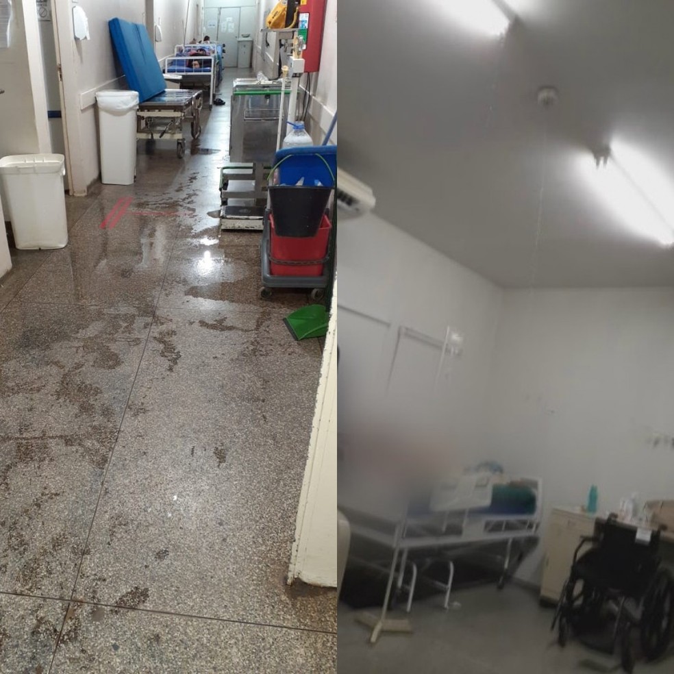 Água da chuva invade hospitais João Paulo II e de Base, respectivamente, em Porto Velho.  — Foto: Arquivo pessoal