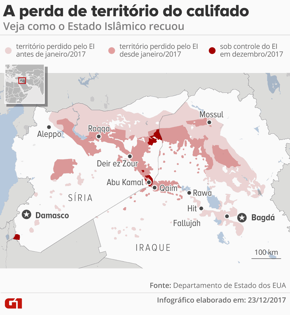 A perda de território do Estado Islâmico no Iraque e na Síria (Foto: Arte/G1)