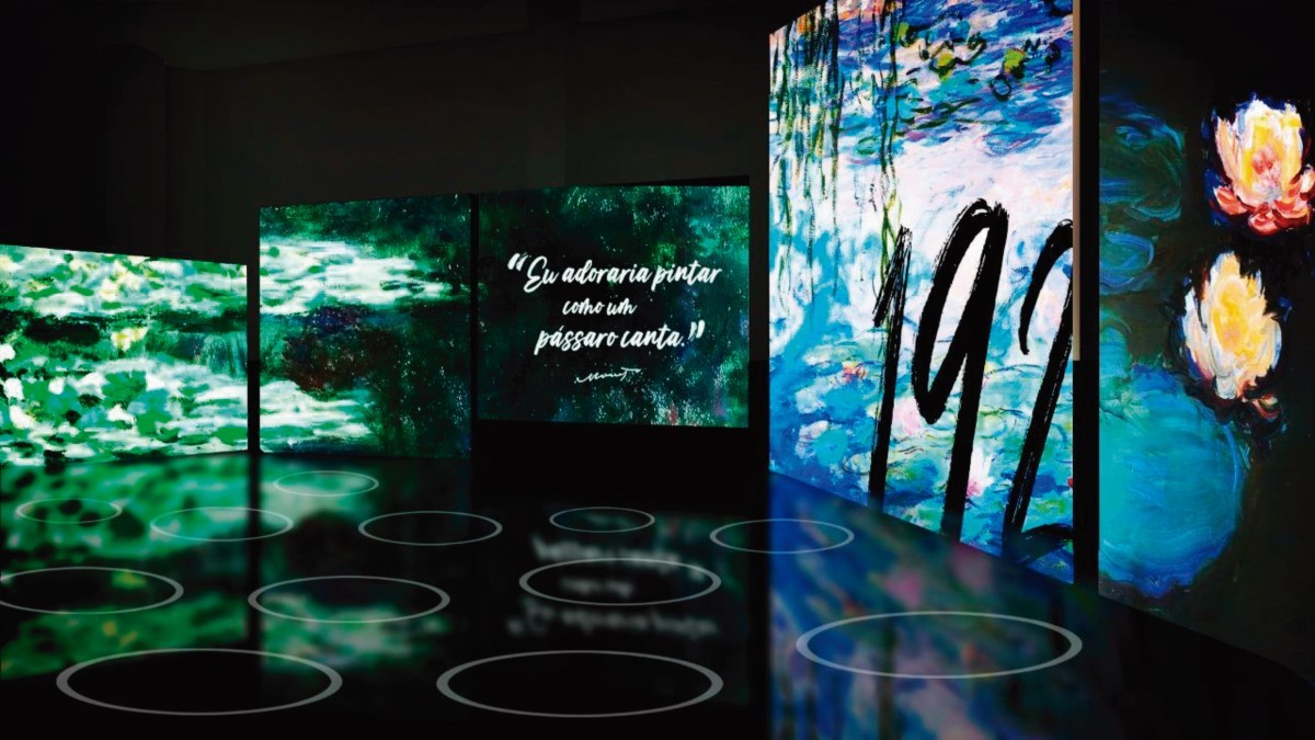 O evento tem oito estações diferentes. Na foto, o telão mostra uma frase do pintor Monet (Foto: Divulgação )