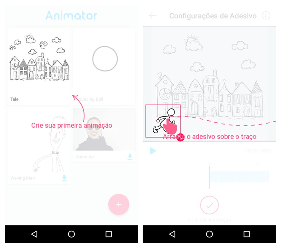 Desenhos prontos ganham vida quando usuário edita os movimentos — Foto: Reprodução/Adriano