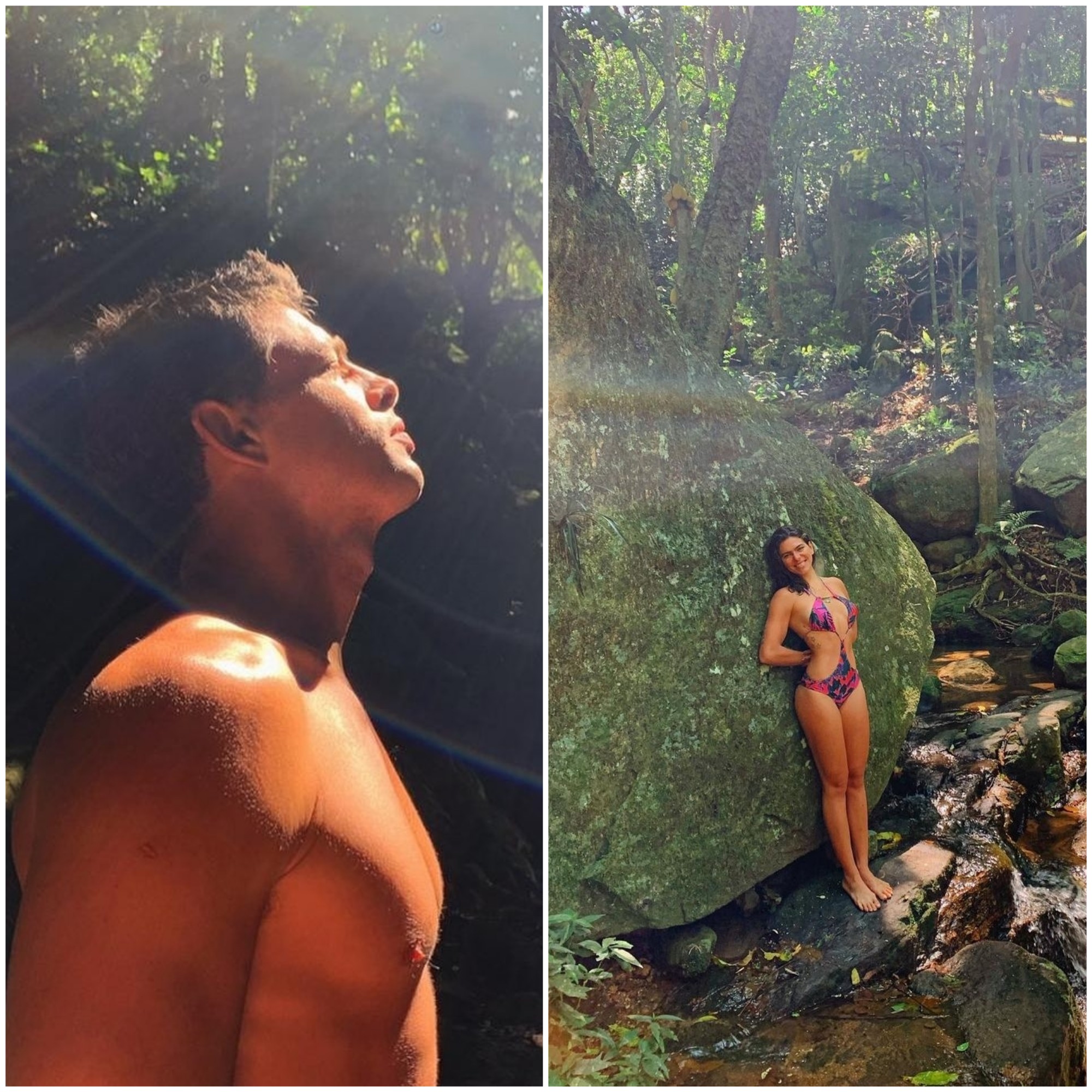 Antes de mergulhar no banho gelado, casal lavou a alma em cachoeira (Foto: Reprodução/Instagram)