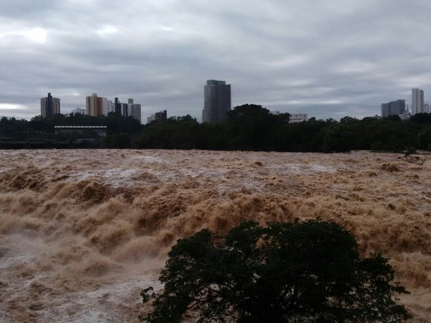 Rio Piracicaba chegou ao estado de alerta nesta quinta-feira (Foto: Edijan Del Santo/EPTV)