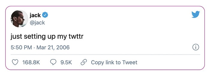US$ 2,9 milhões foi o preço pago pelo NFT do primeiro post do CEO do Twitter, Jack Dorsey, na rede social. (Foto: Reprodução)