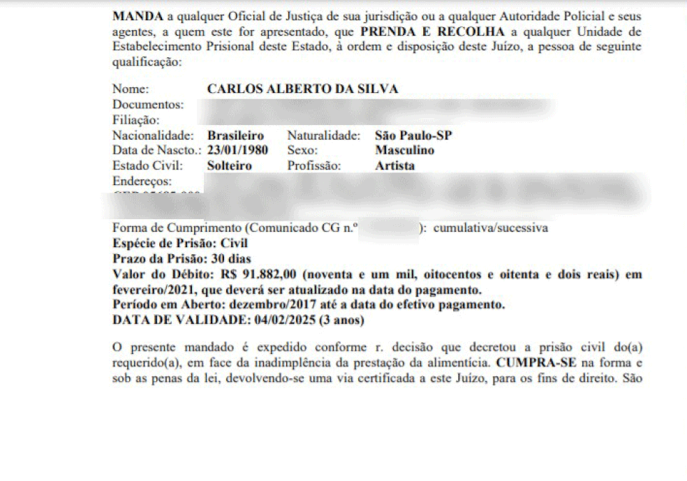 mandado prisao mendigo 2 - Justiça de SP decreta prisão de humorista Carlinhos Mendigo por dívida de mais de R$ 90 mil de pensão alimentícia