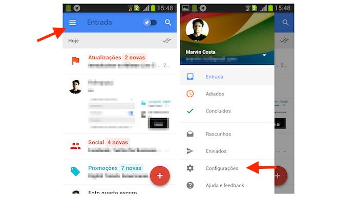 Acessando as configurações do Inbox for Gmail no Android (Foto: Reprodução/Marvin Costa)
