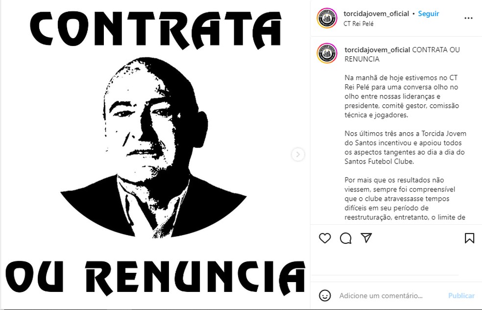 Protesto da torcida do Santos — Foto: Reprodução / Instagram