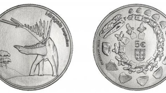 Banco Central português anuncia que moeda de € 5 com imagem de dinossauro vai começar a circular em 1º de junho