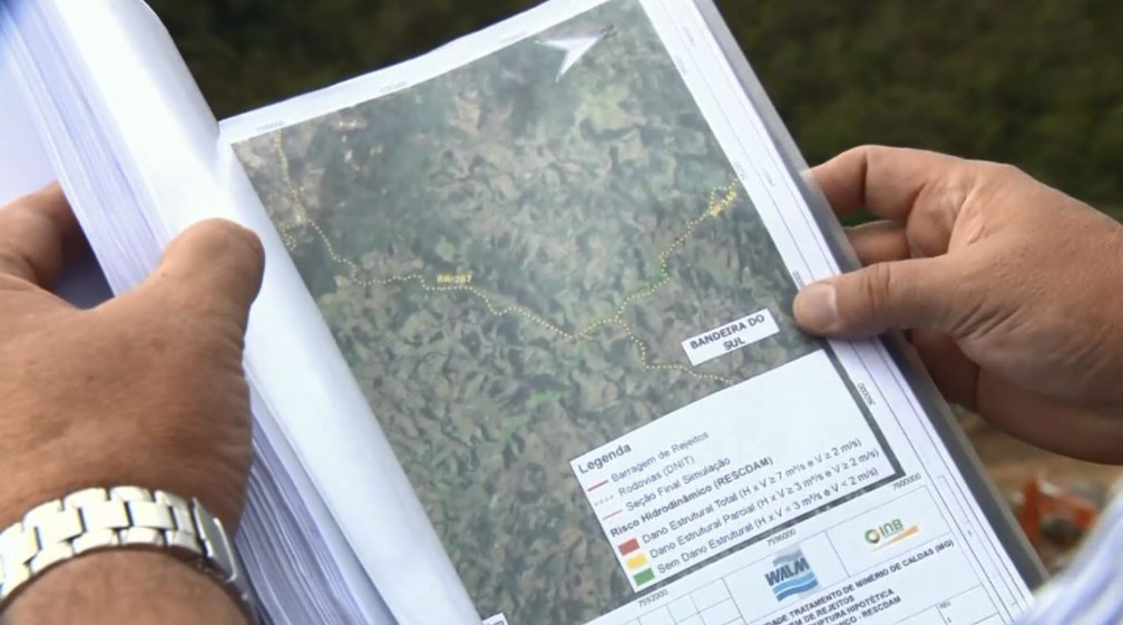 Trajeto de rejeitos preocupa moradores do Sul de Minas — Foto: Reprodução/EPTV