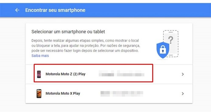 Clique sobre o dispositivo que deseja que o Google encontre (Foto: Reprodução/Taysa Coelho) Clique sobre o dispositivo que deseja que o Google encontre (Foto: Reprodução/Taysa Coelho)