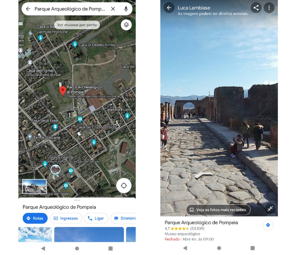 Visitando as ruínas da cidade de Pompeia através do Google Maps  — Foto: Reprodução/Mariana Tralback
