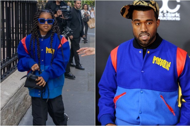 North West usa jaqueta do pai, Kanye West, na Semana de Moda de Paris (Foto: Getty Images)