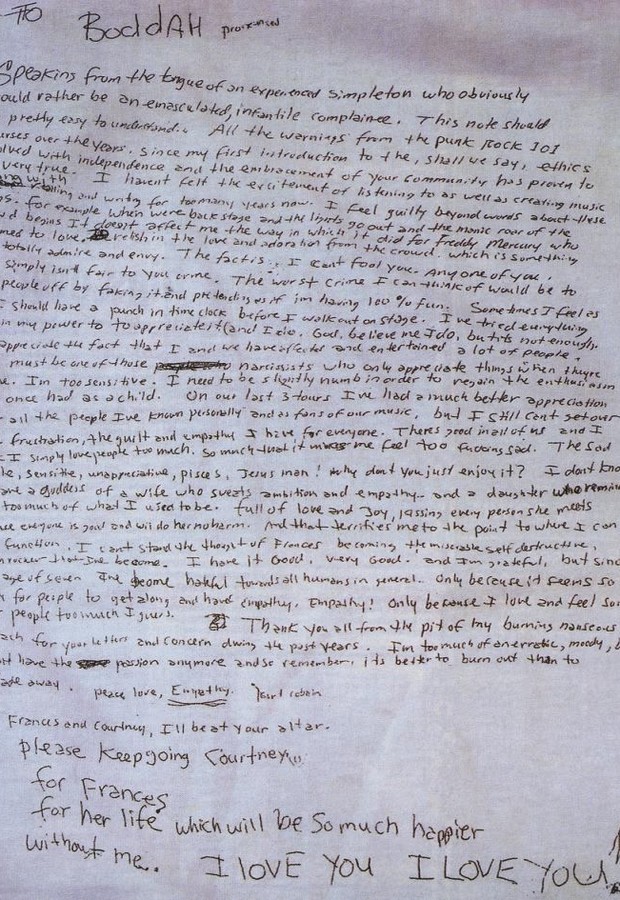 Carta de suicídio de Kurt Cobain, na íntegra e com grafia original, vira  camiseta sucesso de vendas - ÉPOCA | Bruno Astuto