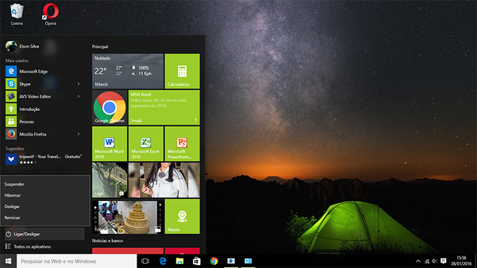 Hibernar foi adicionado ao botão de energia do menu Iniciar do Windows 10 (Foto: Reprodução/Elson de Souza)