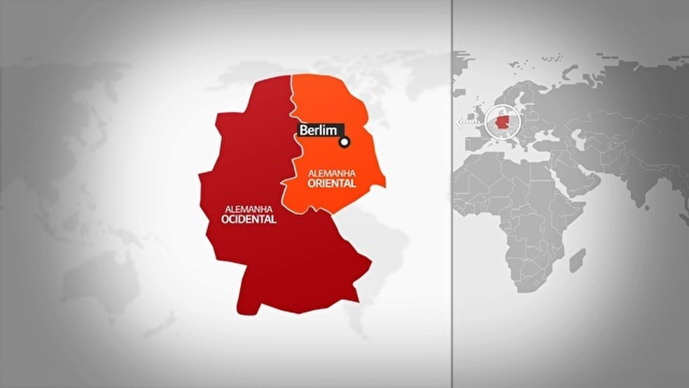 Mapa da Alemanhas Oriental e a Ocidental — Foto: reprodução GloboNews