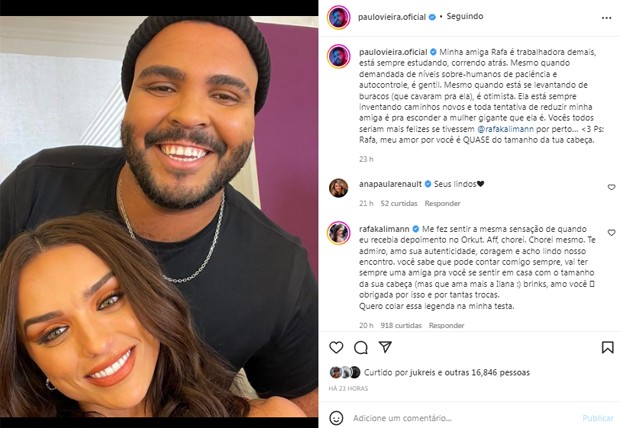 Paulo Vieira trolla Rafa Kalimann e ela se diverte (Foto: Reprodução/Instagram)