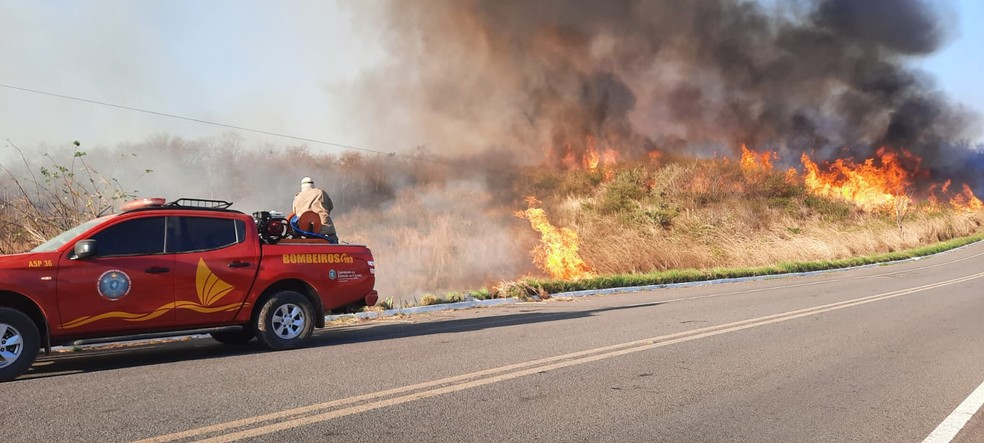 Corpo de Bombeiros trabalhou para apagar chamas no Cariri do Ceará. — Foto: Corpo de Bombeiros/Reprodução