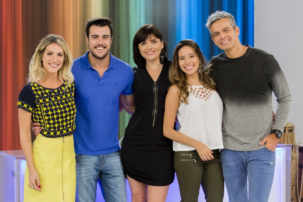 Joaquim Lopes no 'Vídeo Show', com Giovanna Ewbank, Monica Iozzi, Marcela Monteiro e Otaviano Costa — Foto: TV Globo