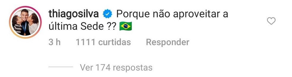 Thiago Silva publica comentário apoiando a Copa América no Brasil — Foto: Reprodução