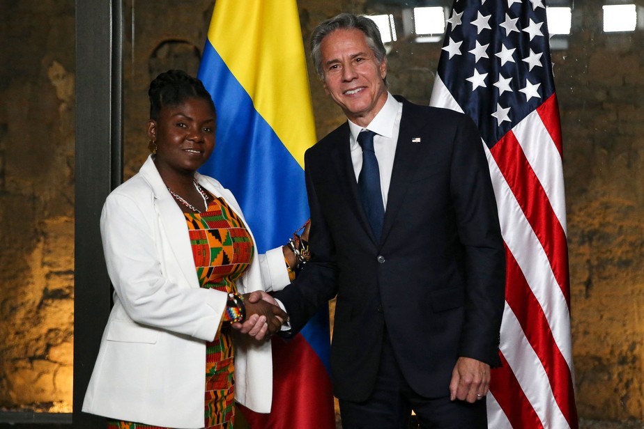 A vice-presidente colombiana, Francia Márquez, ao lado do secretário de Estado dos EUA, Antony Blinken