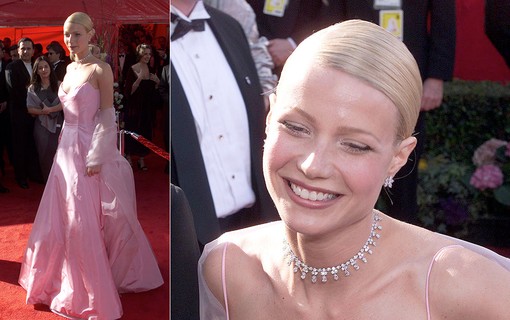 Gwyneth Paltrow usou um modelito bem marcante em 1999. Hoje ela não iria fazer tanto sucesso, mas na época foi um arraso. A atriz usou um vestido rosa Pink da Ralph Lauren.  