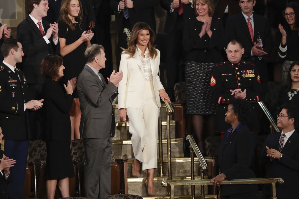 A primeira-dama Melania Trump chega ao Congresso americano para assistir ao discurso do Estado da União (Foto: J. Scott Applewhite/ AP Photo)