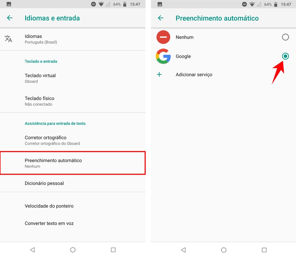 Android utiliza senhas armazenadas na conta Google — Foto: Reprodução/Rodrigo Fernandes