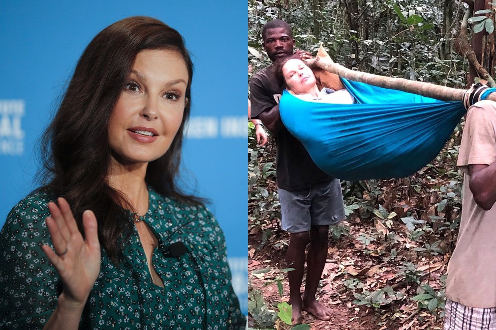 Ashley Judd mostra fotos do acidente que sofreu no Congo — Foto: Jae C. Hong/AP/Arquivo; Reprodução/Instagram/AshleyJudd