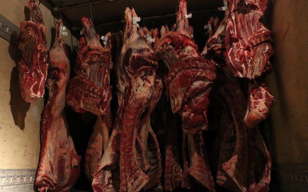 Carne sem registro de procedência foi apreendida na BA-324 (Foto: Divulgação/ SSP-BA)