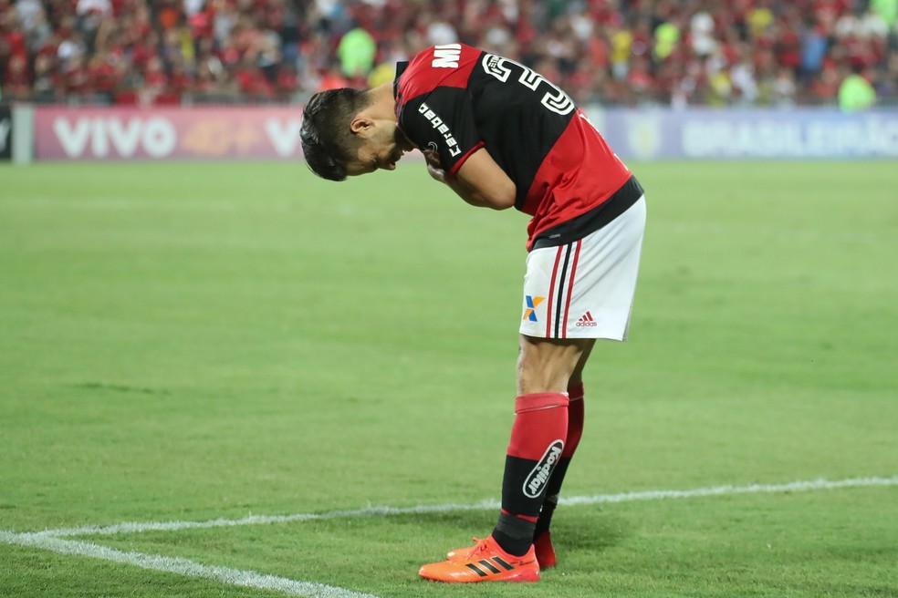 Diego reverencia torcida ap�s vit�ria na Ilha do Urubu (Foto: Gilvan de Souza/Flamengo)