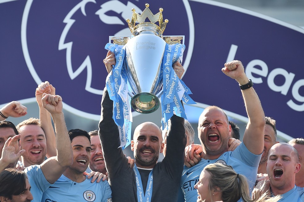 Guardiola tÃ©cnico Manchester City campeÃ£o Premier League â Foto: AFP