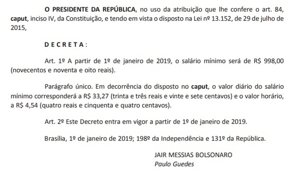 Decreto assinado pelo presidente Jair Bolsonaro â€” Foto: ReproduÃ§Ã£o/'DiÃ¡rio Oficial'