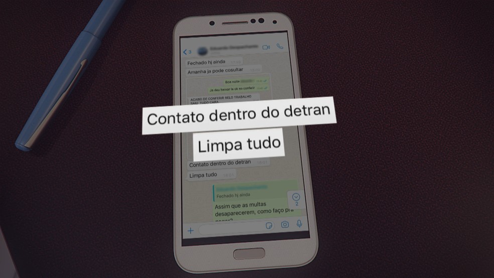 Mensagem enviada por estelionatários que se passavam por funcionários do Detran-DF para zerar dívidas de motoristas — Foto: TV Globo/Reprodução