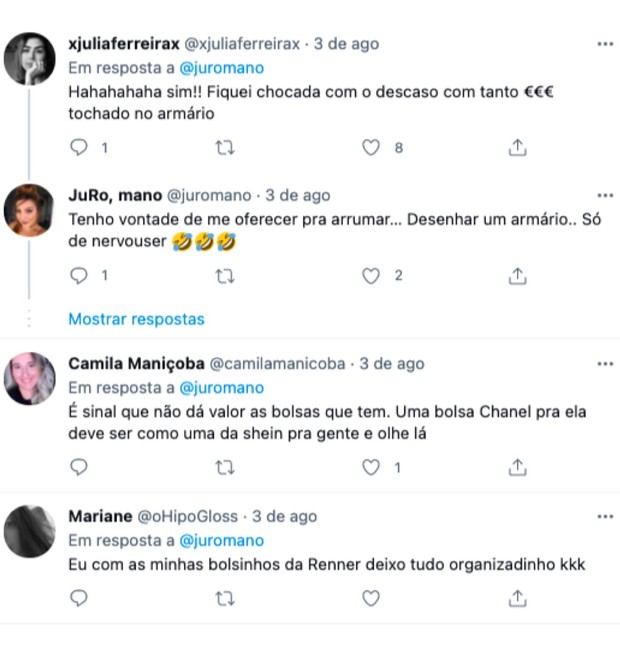 Comentários sobre o closet de Chiara Ferragni feitos no Twitter (Foto: Reprodução / Twitter)