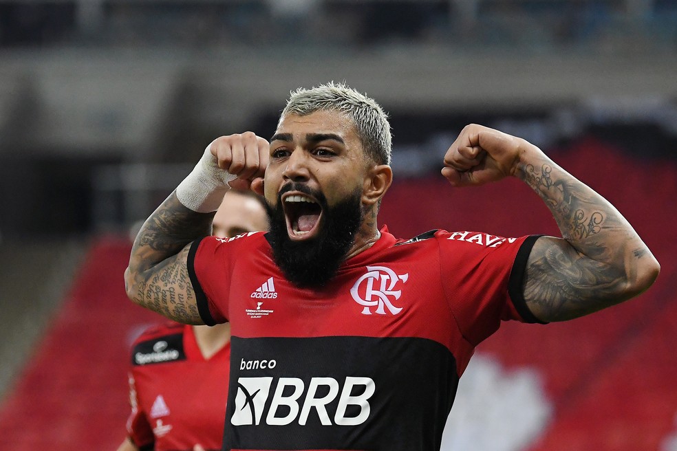 Gabigol, do Flamengo, comemora gol contra o Fluminense pela final do Carioca 2021 &mdash; Foto: Andr&eacute; Dur&atilde;o