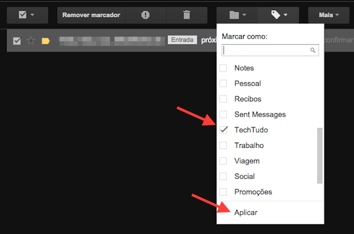 Inserindo um marcador personalizado a uma mensagem do Gmail (Foto: Reprodução/Marvin Costa)