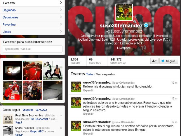 Suso Fernández pediu desculpas pela brincadeira no Twitter (Foto: Reprodução)